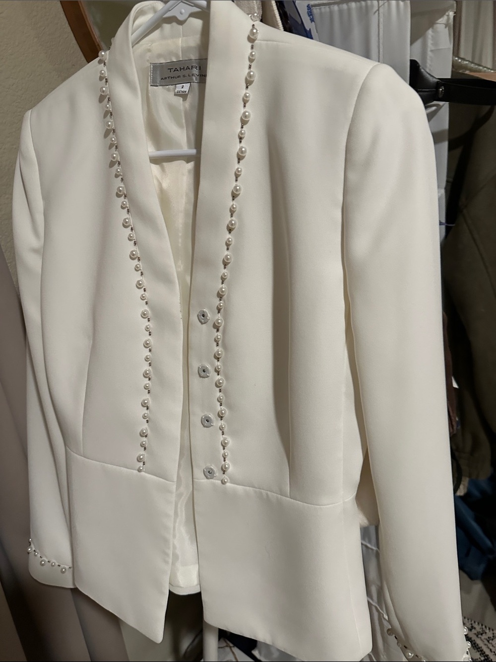 Like new never worn Tahari Cream Pearl-Trim Blazer - Picture 3 of 8